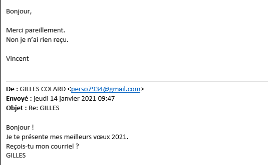 Premier contact de l'escroc par e-mail