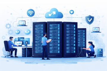 Illustration conceptuelle d’un MSP surveillant un réseau et assurant la maintenance informatique proactive